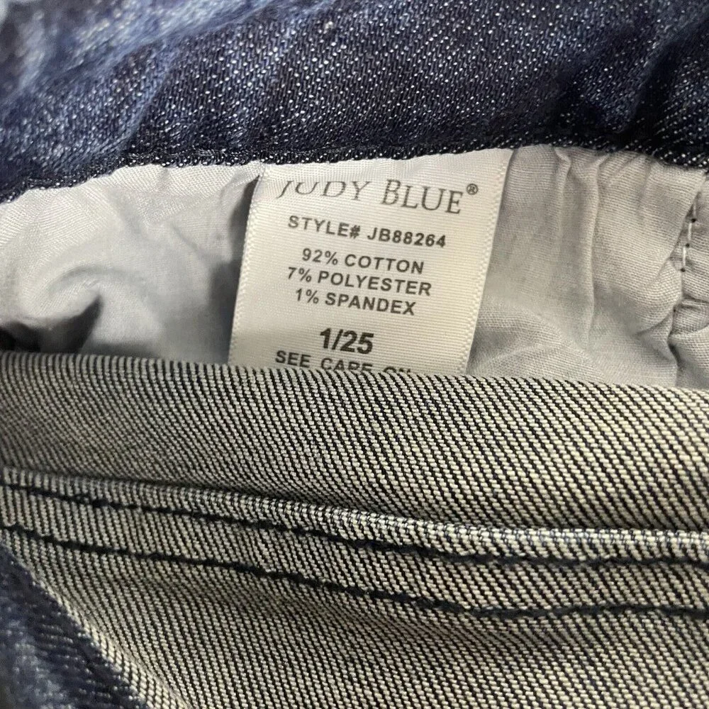 Judy Blue Jeans Womans 1/25 Star Embroidery High-Rise Skinny Raw Hem Whiskers - Picture 7 of 12